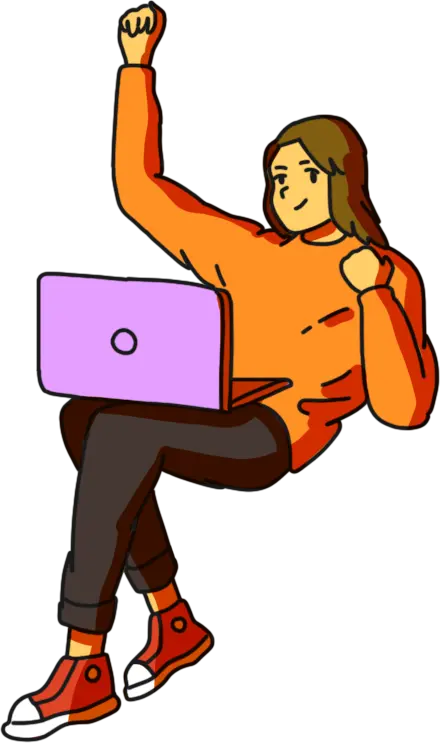 Girl with laptop cheering illustration