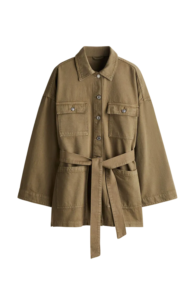 Tie-Belt Denim Jacket