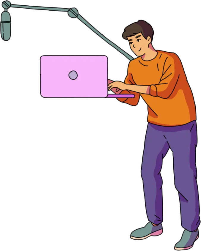 Boy with a computer and microphone illustration